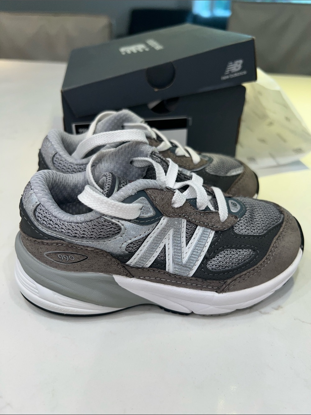 New Balance Kids Grey and White Sneakers - 990 Style